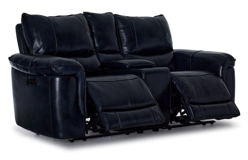 Fabio Leather Dual Power Reclining Loveseat With Console Dark Blue