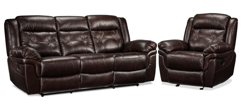 Cooper Leather Reclining Sofa and Recliner Set Brown Leon s