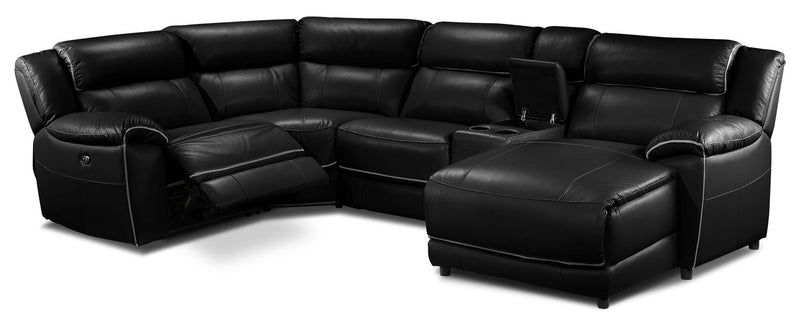 Dale 5-Piece Leather-Look Fabric Power Reclining Sectional - Black