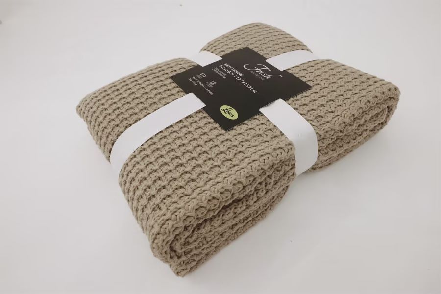 Fresh Perspective Knit Ivory Throw -Light Brown