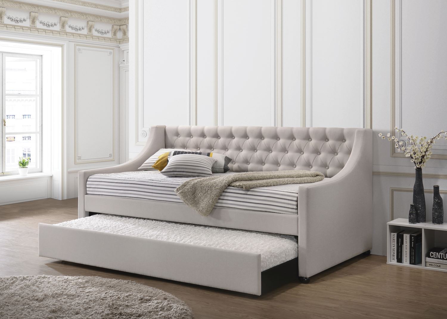 White tufted deals daybed with trundle