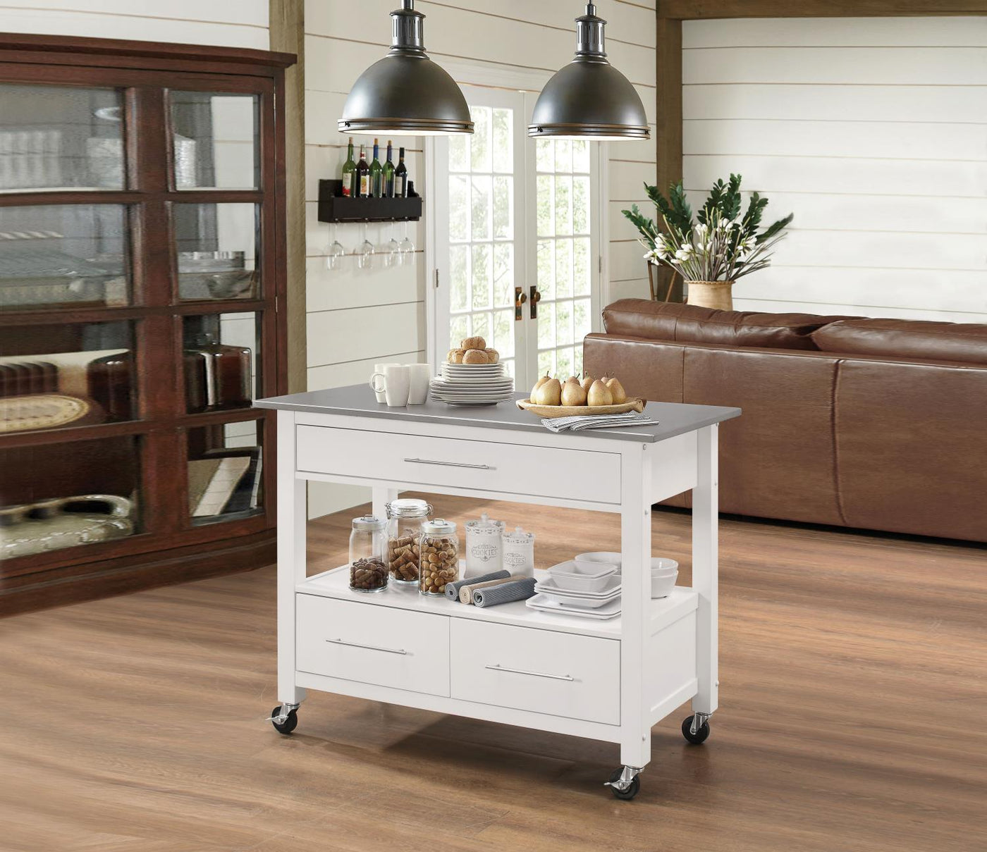 Sloan Kitchen Cart - Stainless Steel and White