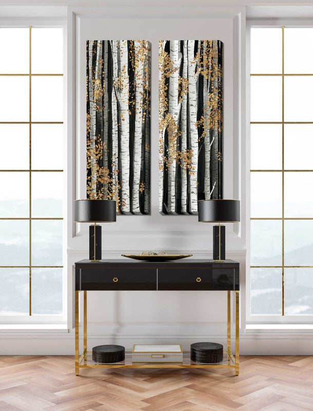 Golden Birch II Wall Art - Gold/White - 16 X 48