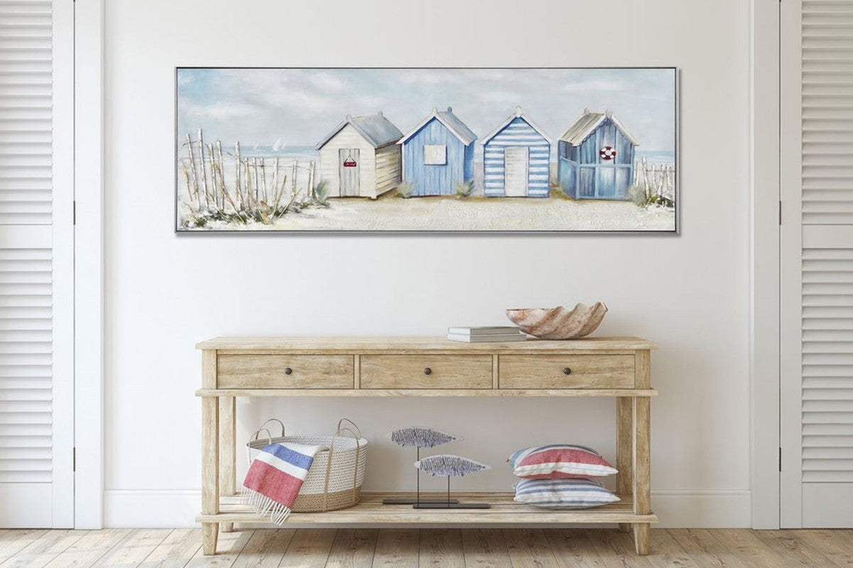 Cottage Row By The Sea Framed Wall Art - 20 x 60