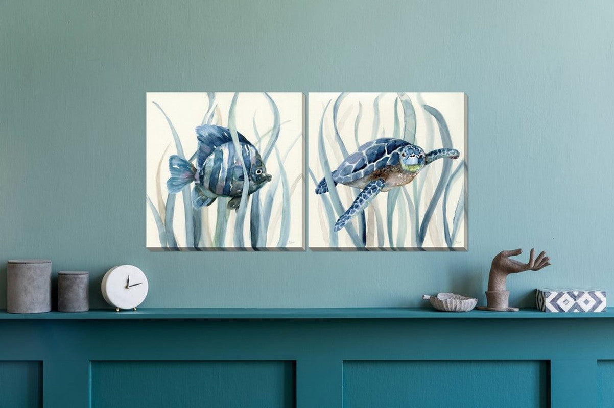 Under Sea Kelp Canvas Wall Art - Set Of 2 - 16 x 16