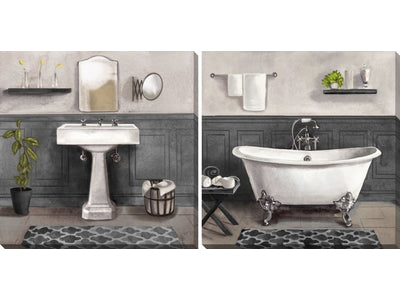 Contemporary Bathroom Wall Art - White/Grey - 16 X 16 - Set of 2