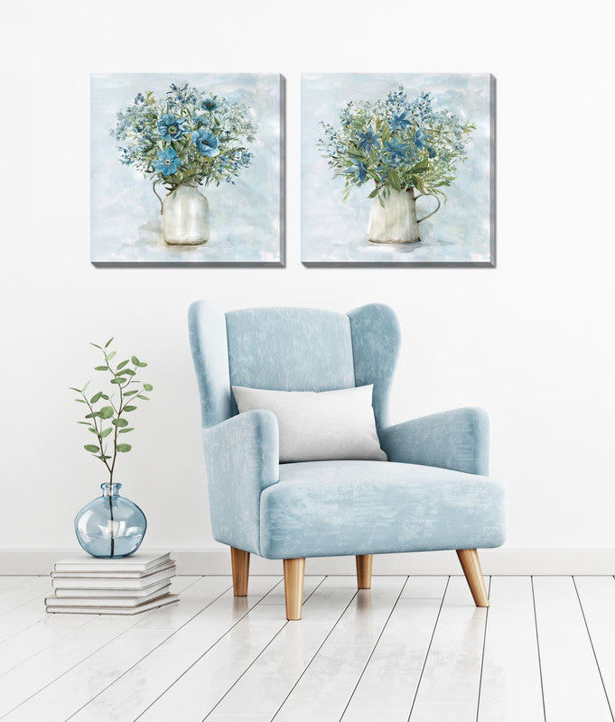 Blue Blooms I Wall Art - Blue/Green/White - 24 X 24