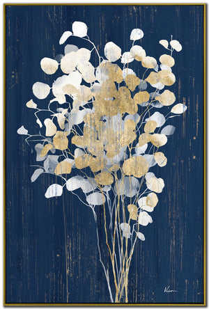 Bouquet on Blue I Wall Art - Blue/Gold - 29 X 43