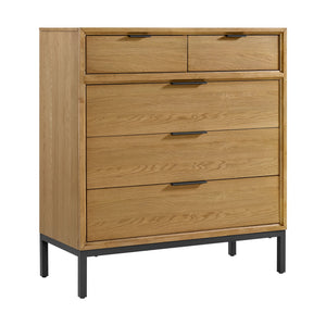 Newport 5 Drawer Chest - Oak and Black