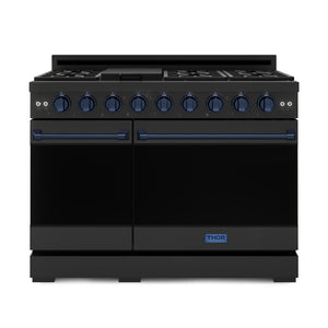 Thor Kitchen Black Stainless Steel Freestanding Professional Double Oven Liquid Propane Gas Range|Gordon Ramsay Series (7 cu.ft.) - RSG48EBLP-BLU