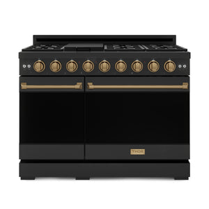 Thor Kitchen Black Stainless Steel Freestanding Professional Double Oven Gas Range|Gordon Ramsay Series (7 cu.ft.) - RSG48EBLP-BRZ