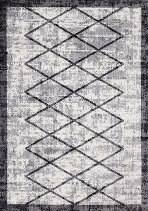 Ashwood 6'7" x 9'10" Distressed Lattice Area Rug - Grey, Black, White