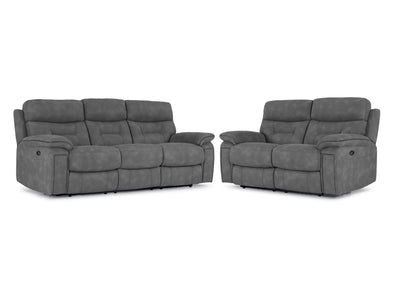 Dawson Power Reclining Sofa and Loveseat Set - Silver Grey