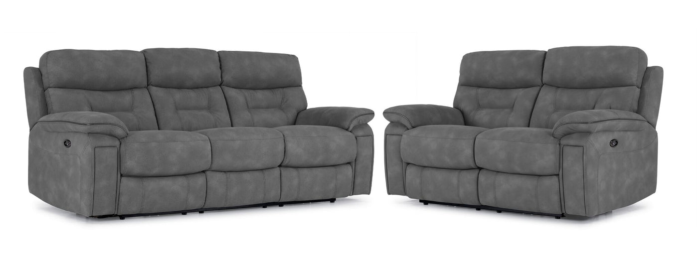 Dawson Power Reclining Sofa and Loveseat Set - Silver Grey