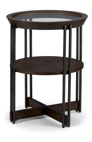 Elora 20" Round End Table -Walnut and Tarnished Silver Finish