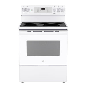 GE White Freestanding Electric Convection Range with No-Preheat Air Fry (5.0 Cu. Ft.) - JCB840DVWW