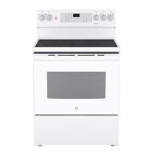 GE White Freestanding Electric Convection Range with No-Preheat Air Fry (5.0 Cu. Ft.) - JCB840DVWW