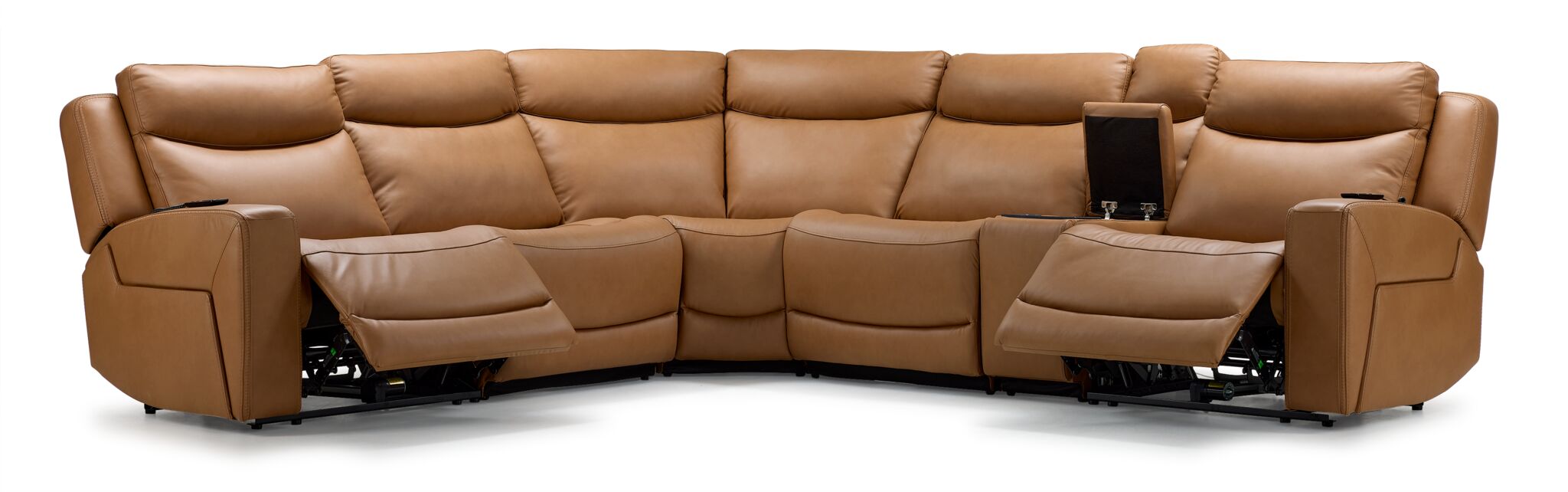 Jackson Leather 6 Piece Power Reclining Sectional with Heat and Massage Butternut