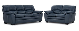 Kendrick Leather Sofa and Loveseat Set - Blue