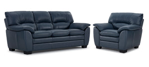 Kendrick Leather Sofa and Chair Set - Blue