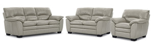 Kendrick Leather Sofa, Loveseat and Chair Set - Silver Grey