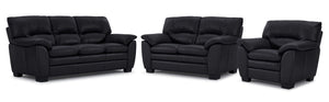 Kendrick Leather Sofa, Loveseat and Chair Set - Black