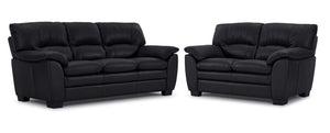 Kendrick Leather Sofa and Loveseat Set - Black