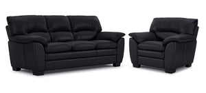 Kendrick Leather Sofa and Chair Set - Black