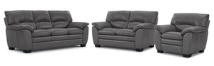 Kendrick Leather Sofa, Loveseat and Chair Set - Grey