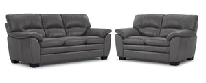 Kendrick Leather Sofa and Loveseat Set - Grey