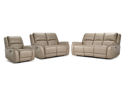 Maxton Leather Power Reclining Sofa, Loveseat and Chair Set - Taupe