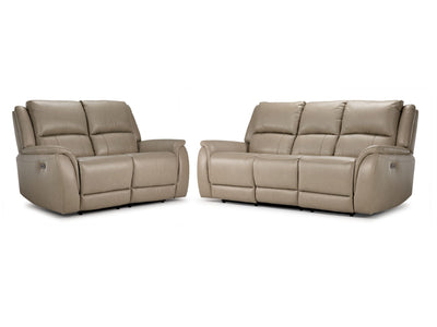 Maxton Leather Power Reclining Sofa and Loveseat Set - Taupe