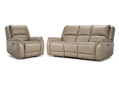 Maxton Leather Power Reclining Sofa and Chair Set - Taupe