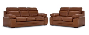 Morrison II Leather Sofa and Loveseat Set - Cognac