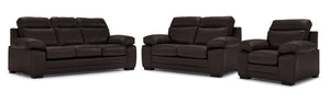 Morrison II Leather Sofa, Loveseat and Chair Set - Brown