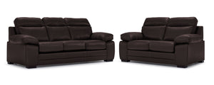 Morrison II Leather Sofa and Loveseat Set - Brown