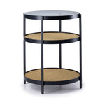 Neely End Table - Black and Woven Rattan