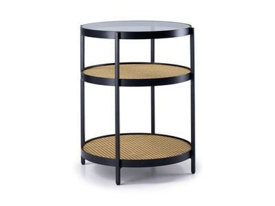 Neely End Table - Black and Woven Rattan