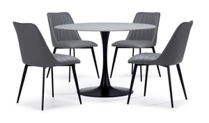 Nyla 5-Piece Sintered Stone Round Dining Set - White, Black, Grey