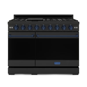 Thor Kitchen Black Stainless Steel Freestanding Professional Double Oven Gas Range|Gordon Ramsay Series (7 cu.ft.) - RSG48EB-BLU