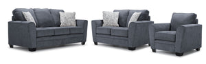 Tilley Sofa, Loveseat and Chair Set - Charcoal