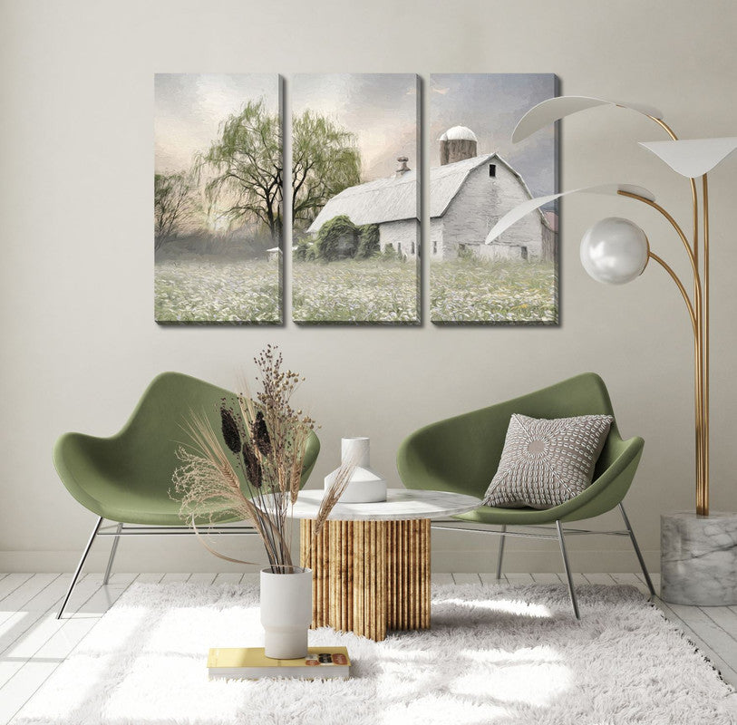 Morning on the Farm Wall Art - Green/White - 45 X 30 - Set of 3