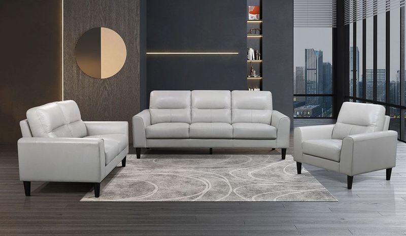 Verissimo Leather Sofa, Loveseat and Chair Set - Silver | Leon's