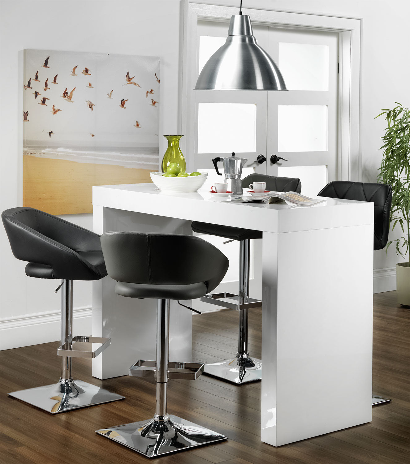 White gloss bar online table and stools